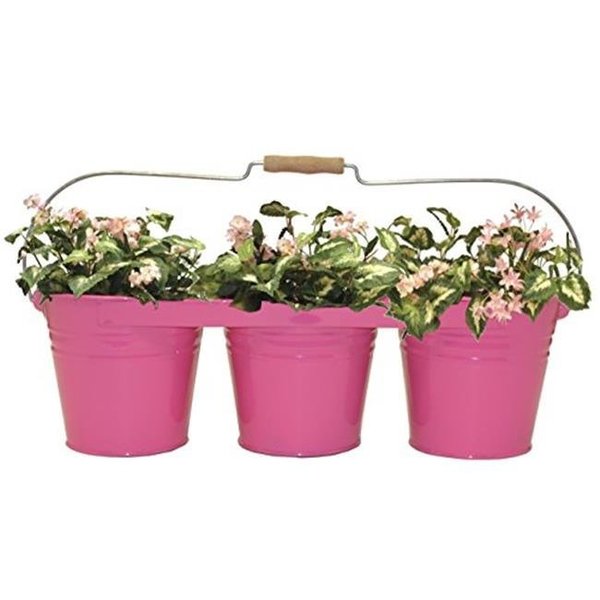 Next2Nature Enameled Galvanized Triple Planter with Wood Handle for 6.5 in. Pots; HotPink NE322414